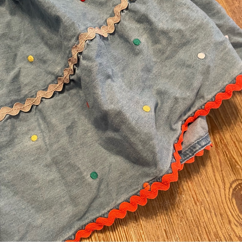 Mini Boden Chambray Denim Tiered Skirt with Multicolored Trim - Picture 2 of 4
